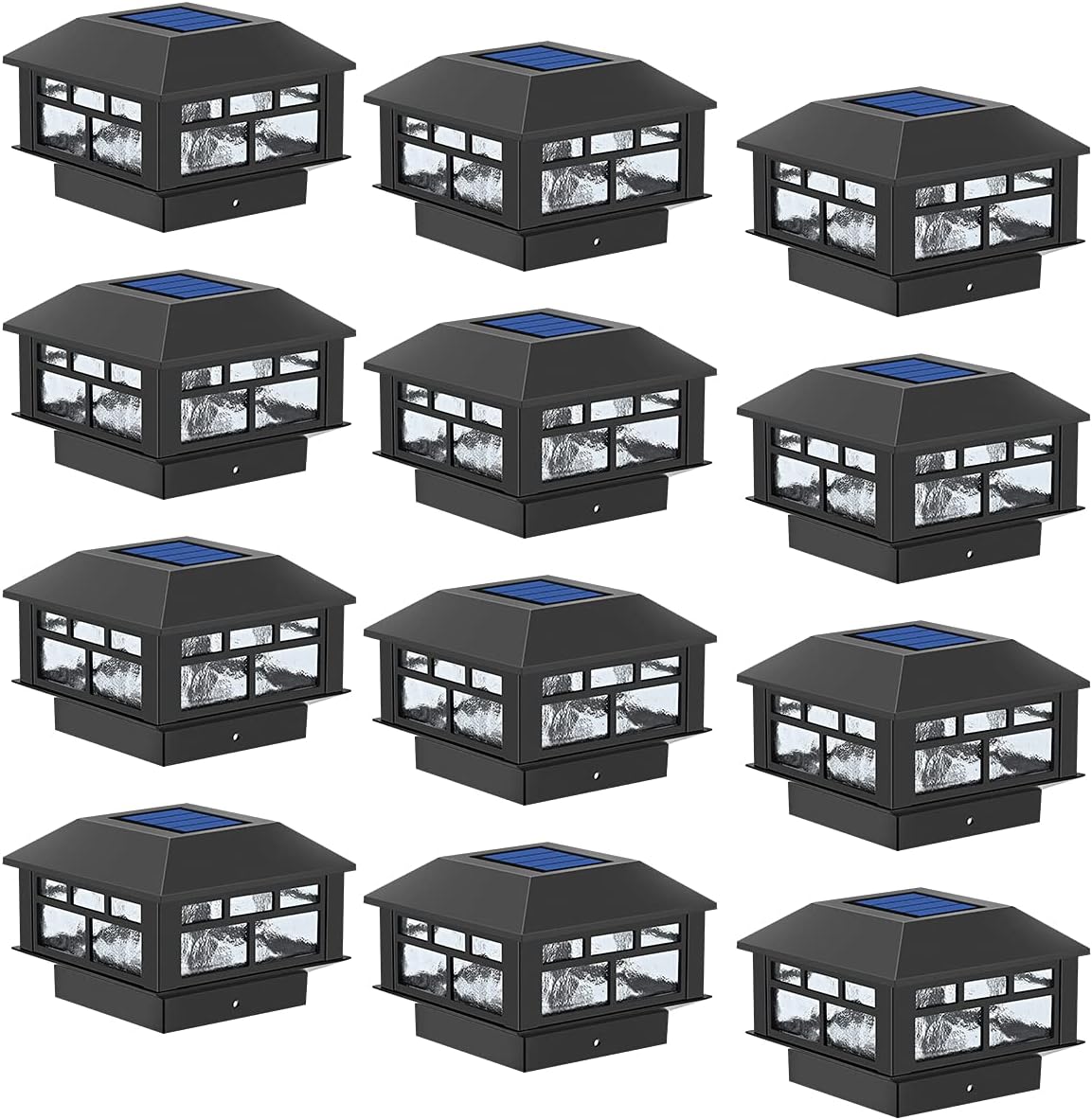 Black 12 Pack Solar Powered LED Post Cap Light for 4x4 or 5x5 Wood Posts F475