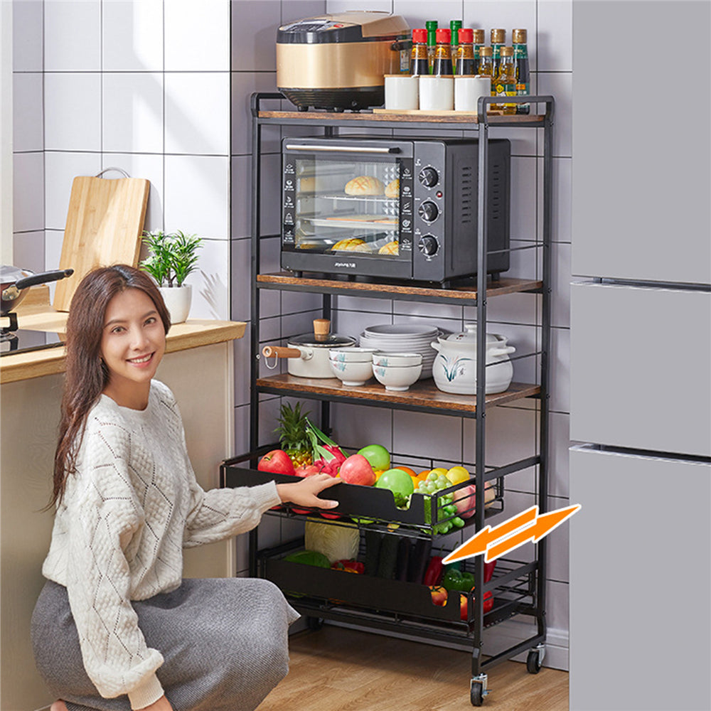 5 Tier Rolling Utility Trolley Cart with Sliding Drawers U10964