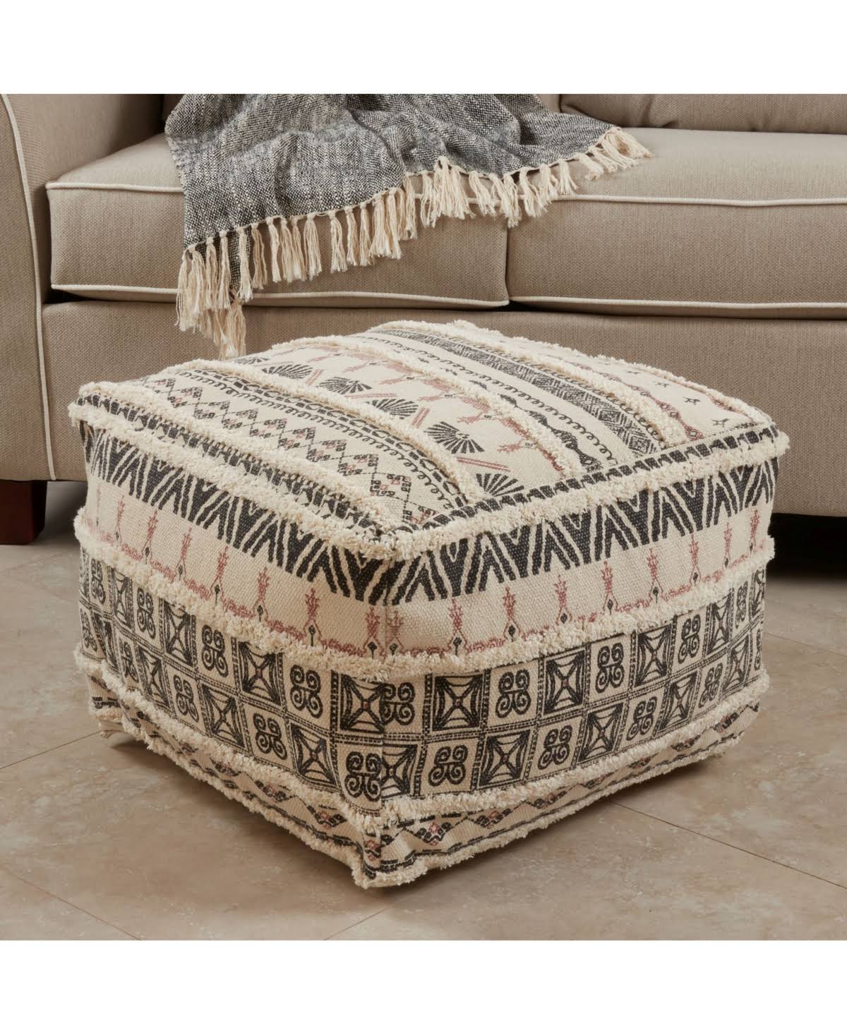 Cotton Floor Pouf with Tufted Design T6270