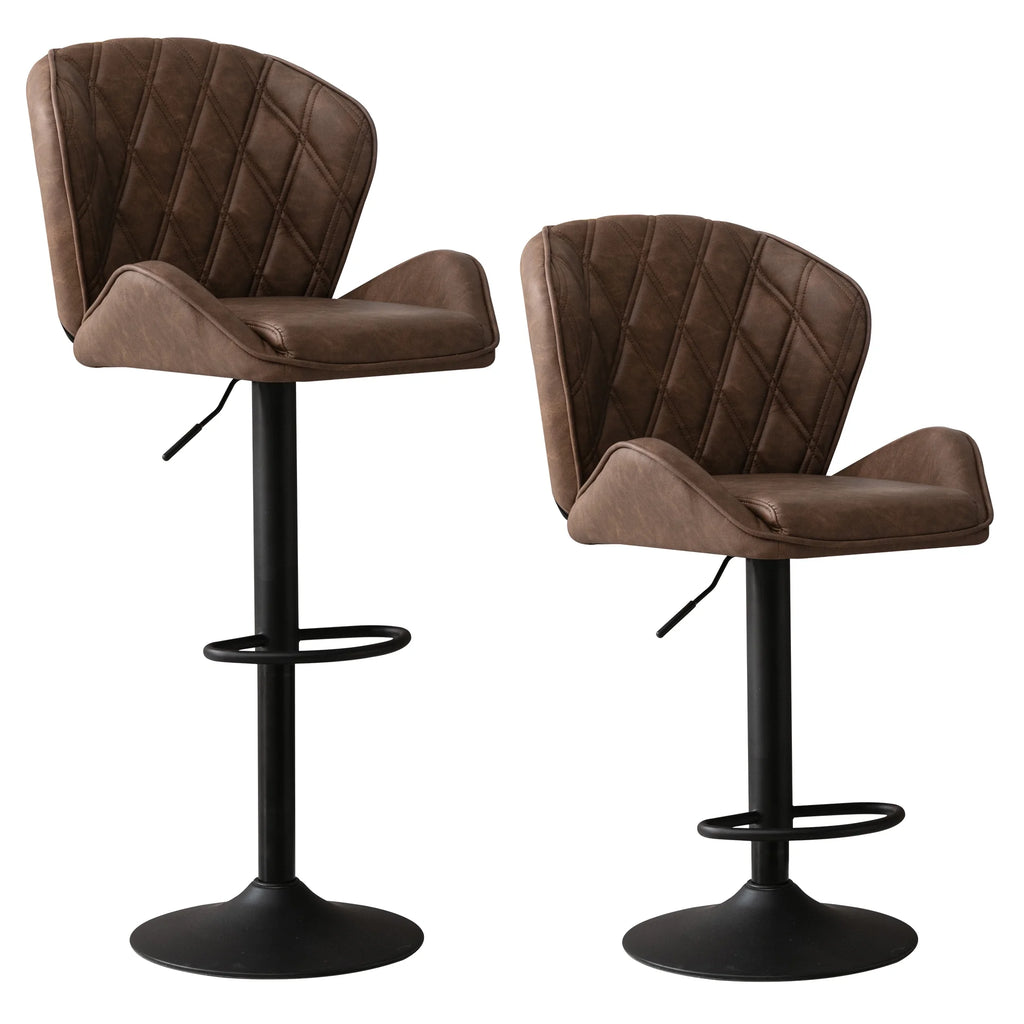 Brown Velvet Bar Stools Set of 2 with Armrest S3781
