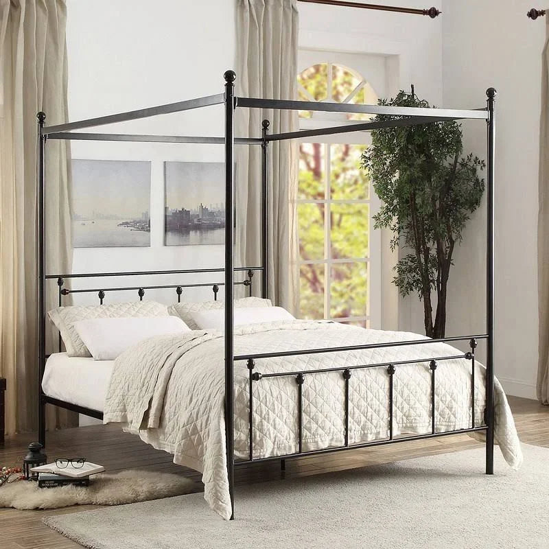 Black Metal Canopy Queen Bed E574