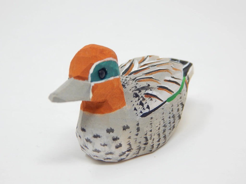 Teal Wooden Duck Figurine Handmade Carving F84319