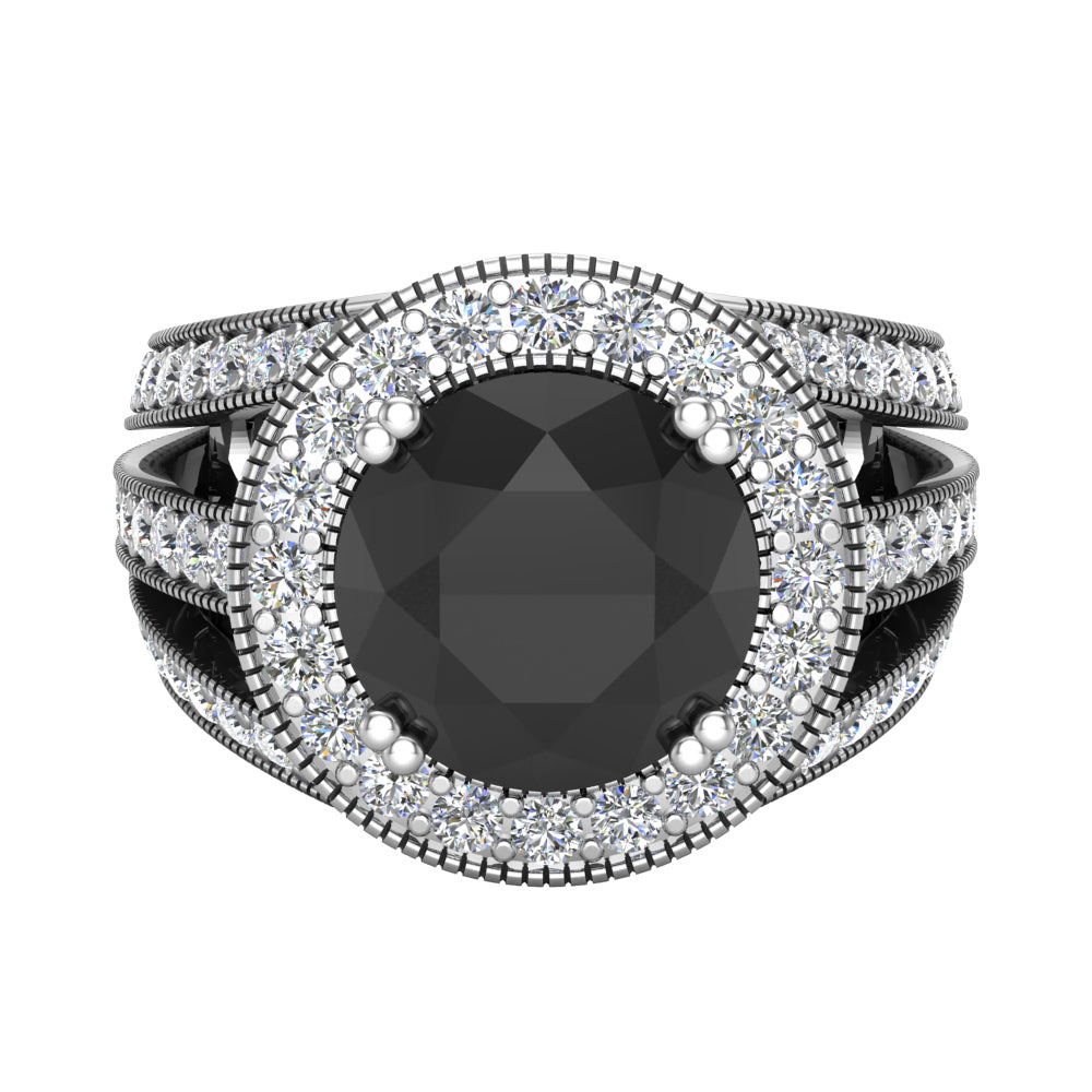 14K White Gold Black Diamond Engagement Ring 4.55 Carat Round Cut Halo W658160