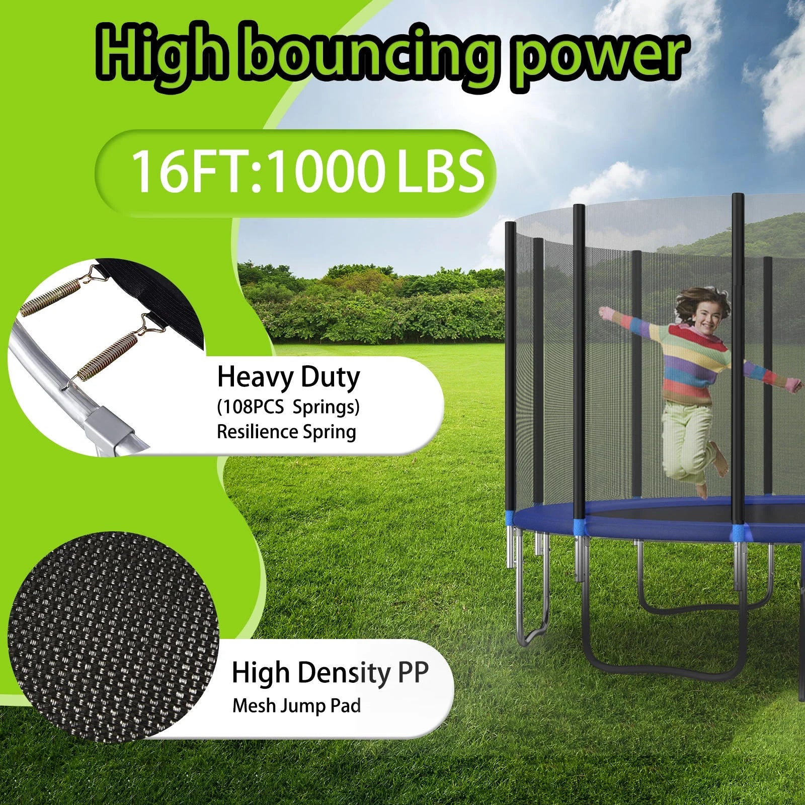 16Ft Trampoline with Basketball Board Safety Enclosure Net M299264