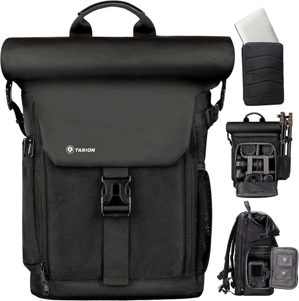 Black Canvas Camera Backpack with Removable Laptop Compartment N109