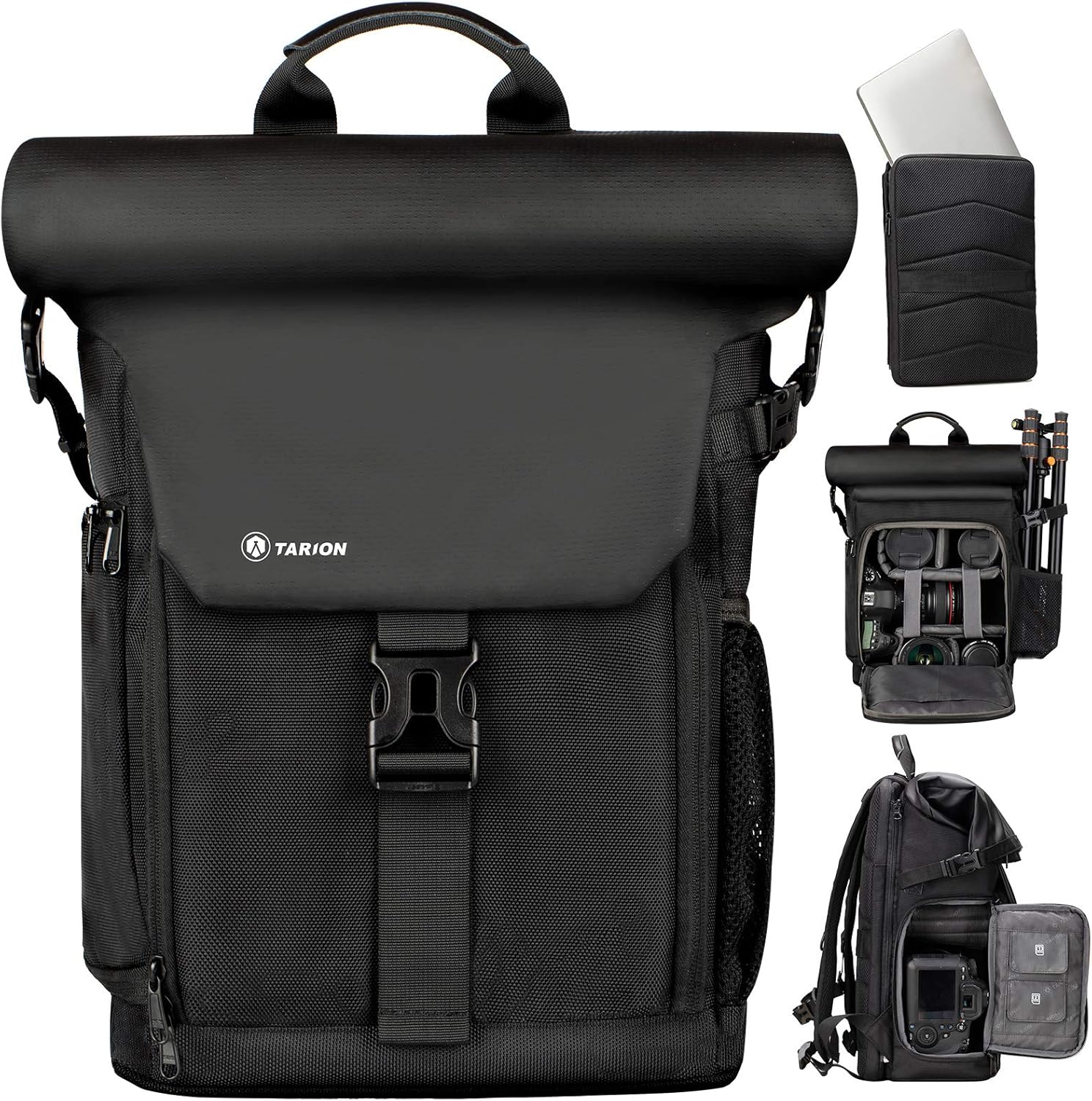 Black Canvas Camera Backpack with Removable Laptop Compartment N109