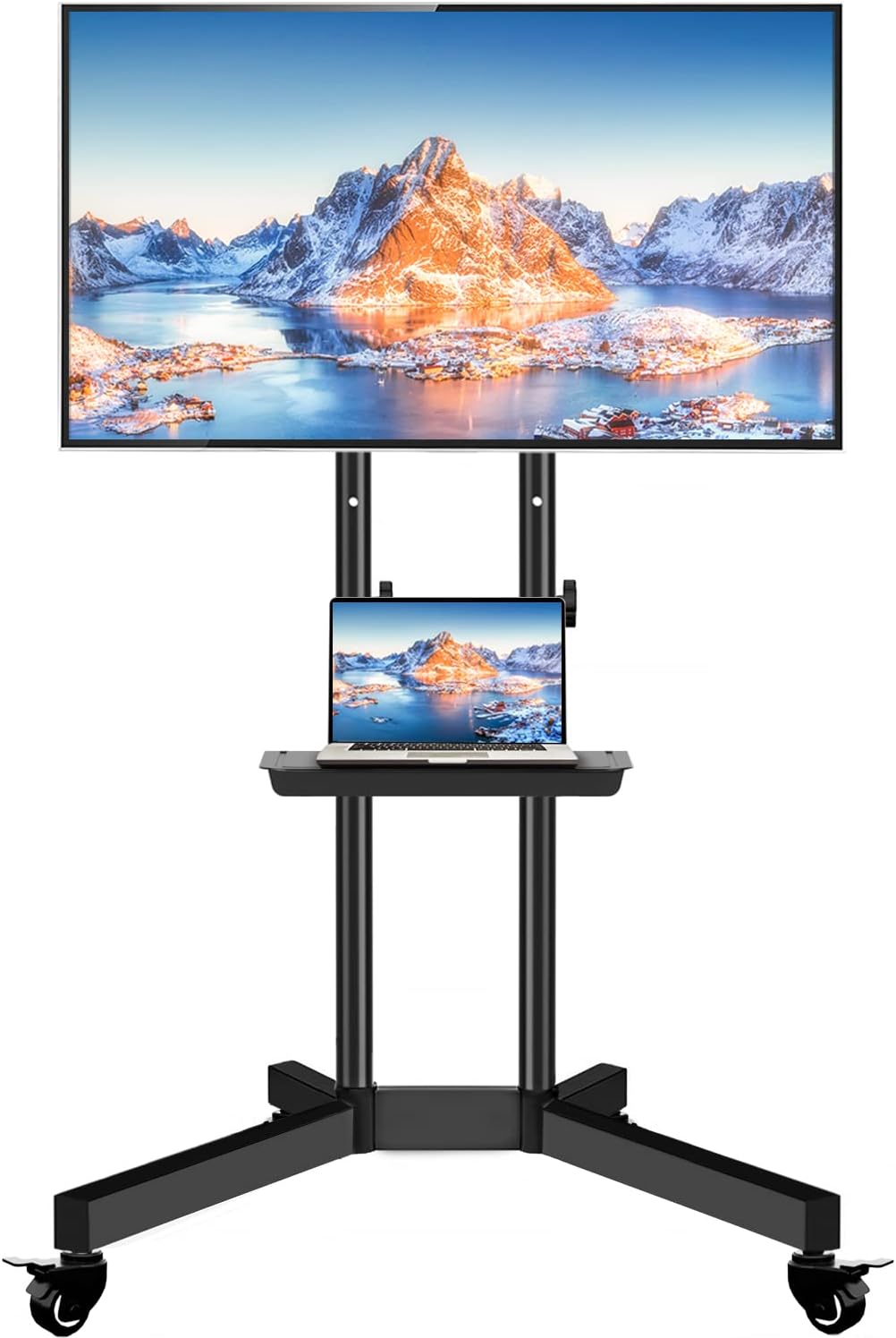 Mobile TV Stand with Wheels, Height Adjustable Rolling TV Stand with Laptop Shelf, Max VESA 600x400, Black J199