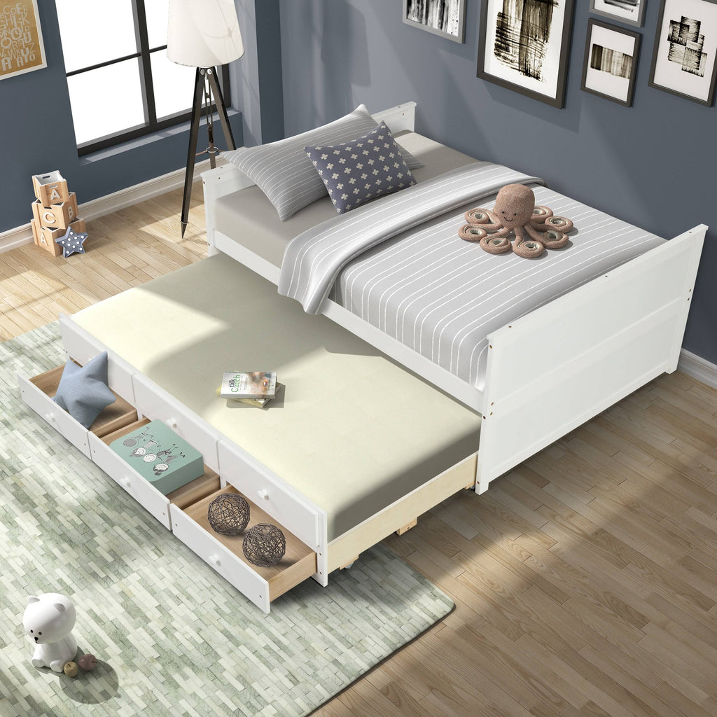 White Full Captain Bed with Twin Trundle and 3 Drawers H87822