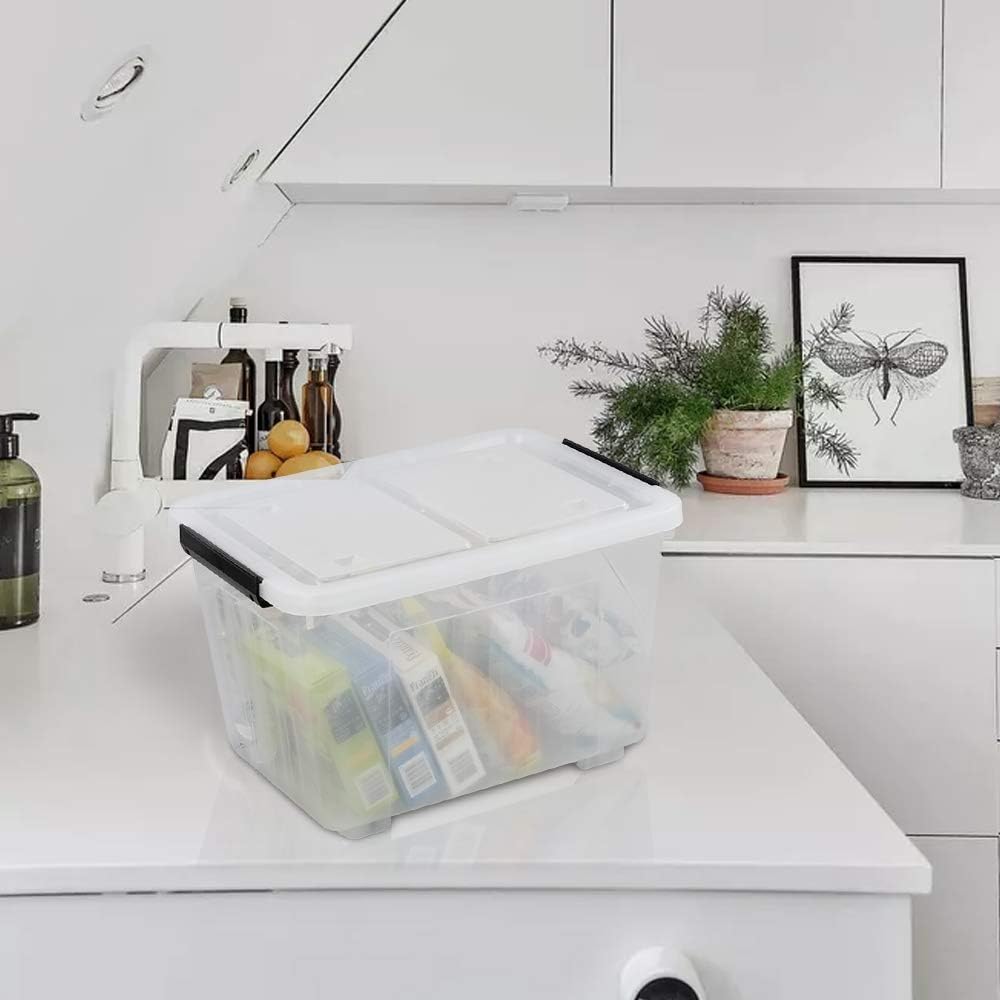 30 L Clear Plastic Storage Box with Wheels, 4-Pack F9704