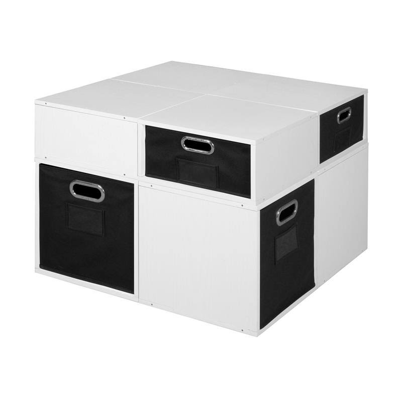 White Wood Grain/Black Storage Set with Foldable Storage Bins X13820