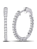 14kt White Gold Diamond Single Row Hoop Earrings 1-1/2 Cttw D24443