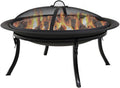 29 Inch Round Wood Burning Fire Pit Bowl with Spark Screen and Folding Stand D241