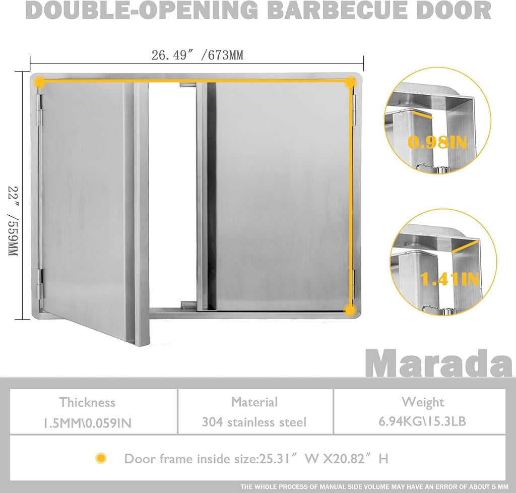 304 Brushed Stainless Steel BBQ Access Door (26 W x 22 H) A8256