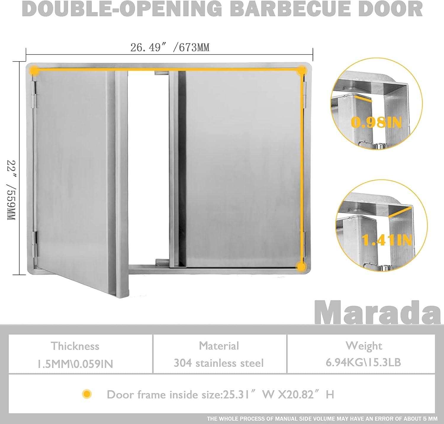 304 Brushed Stainless Steel BBQ Access Door (26 W x 22 H) A8256