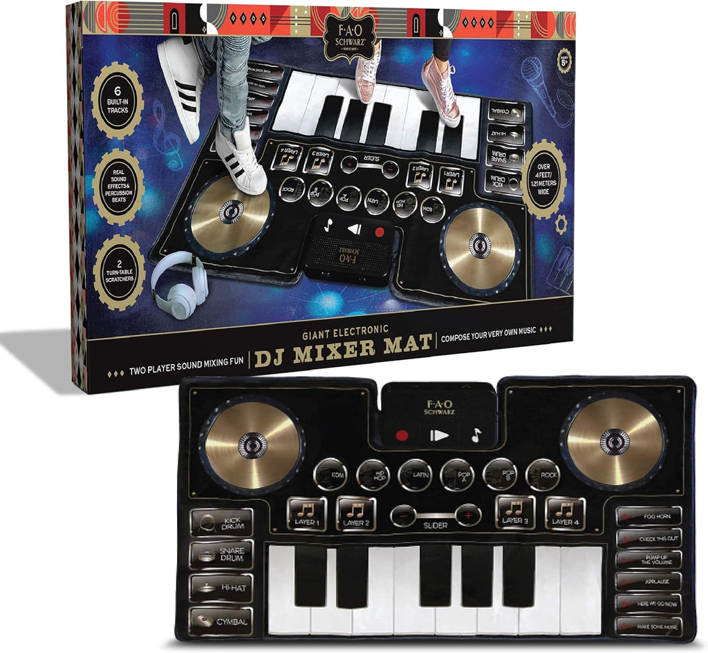 Giant Electronic Dance Mat DJ Mixer with Piano Keyboard & Turntable Scratch Pads, Pack of 2 O877