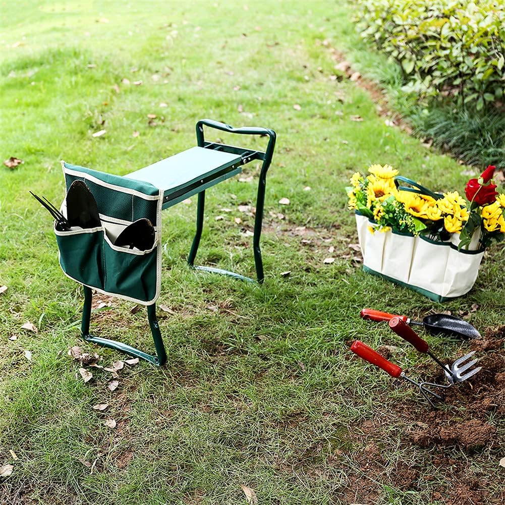 Garden Kneeler Seat Foldable Stool with Tool Bag EVA Foam Pad I221463