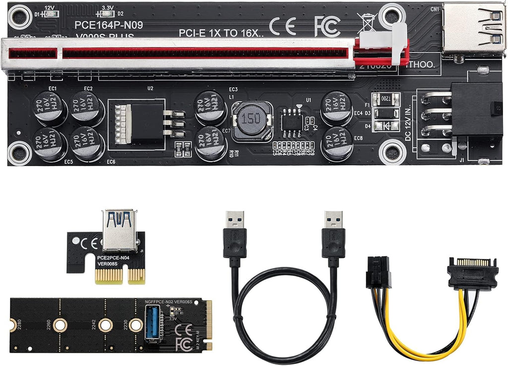 2 Pack PCIE Riser 1X to 16X Graphics Extension Adapter Card with USB 3.0 Cable E6889