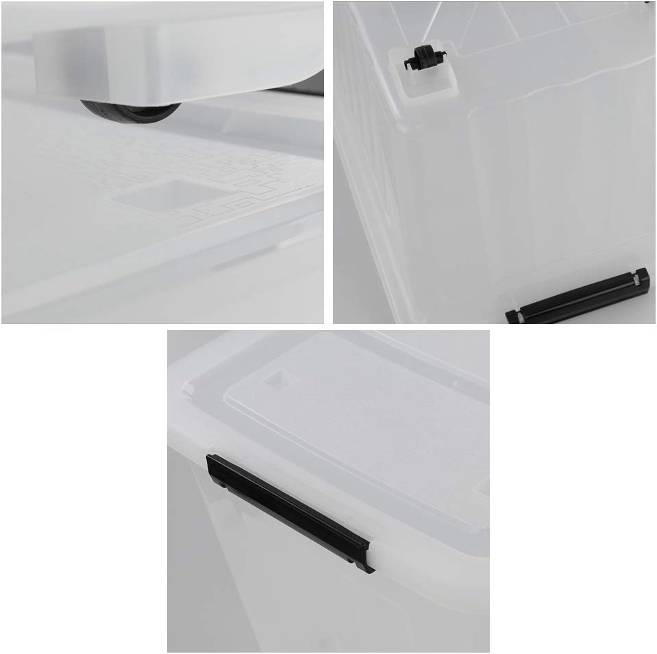 30 L Clear Plastic Storage Box with Wheels, 4-Pack F9704