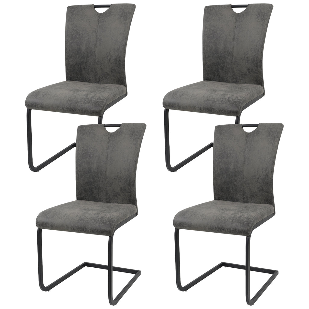 Vintage Fabric Dining Chairs Set of 4 with Handle, High Back Chair, Armless Cantilever Chairs, Grey Y288
