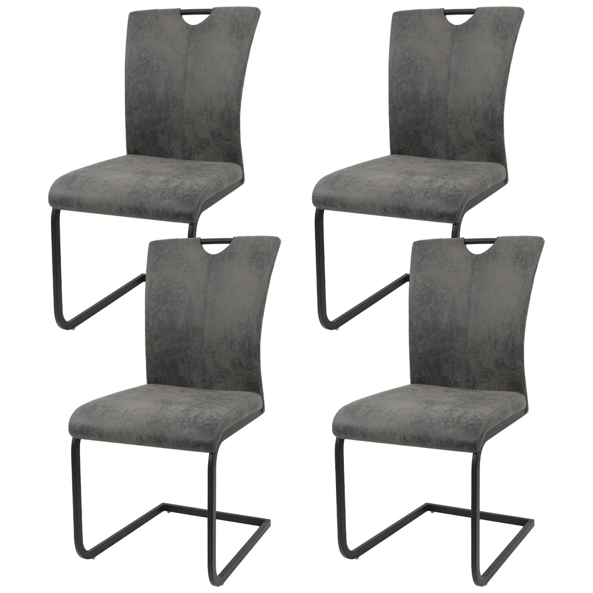 Vintage Fabric Dining Chairs Set of 4 with Handle, High Back Chair, Armless Cantilever Chairs, Grey Y288
