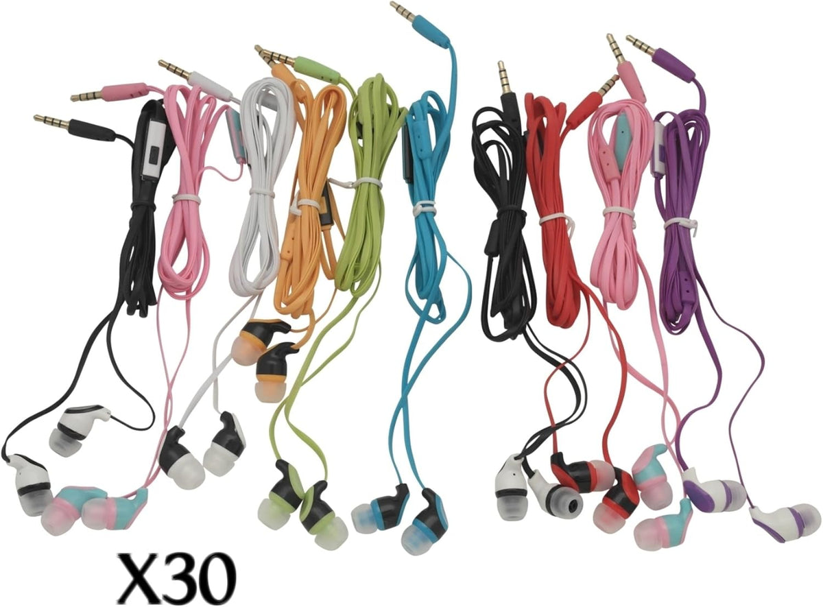 30 Pack Bulk Earbud Headphones with Microphone H81355