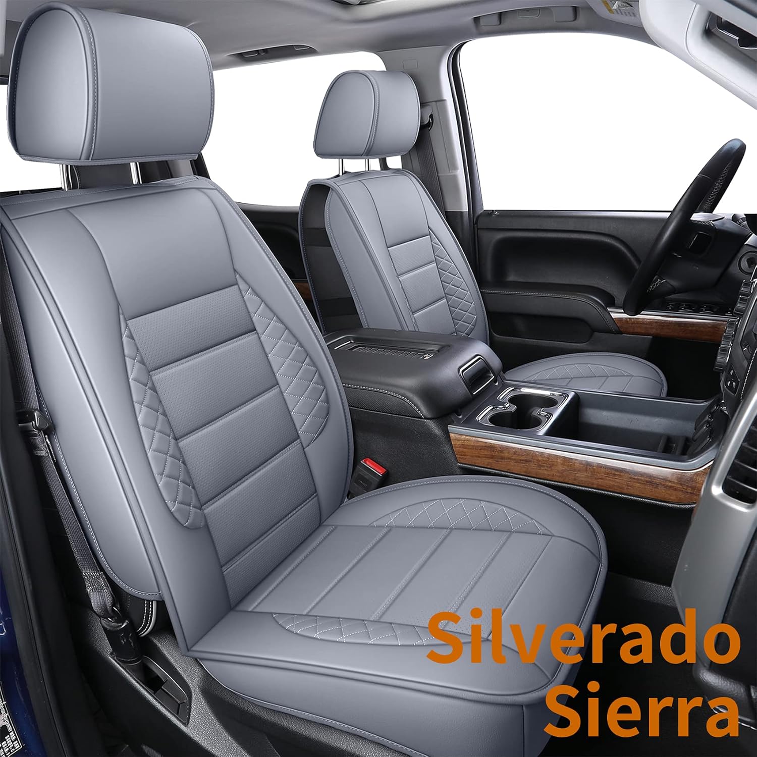 Black 2 pcs Faux Leather Seat Covers with Center Console Cover J86650