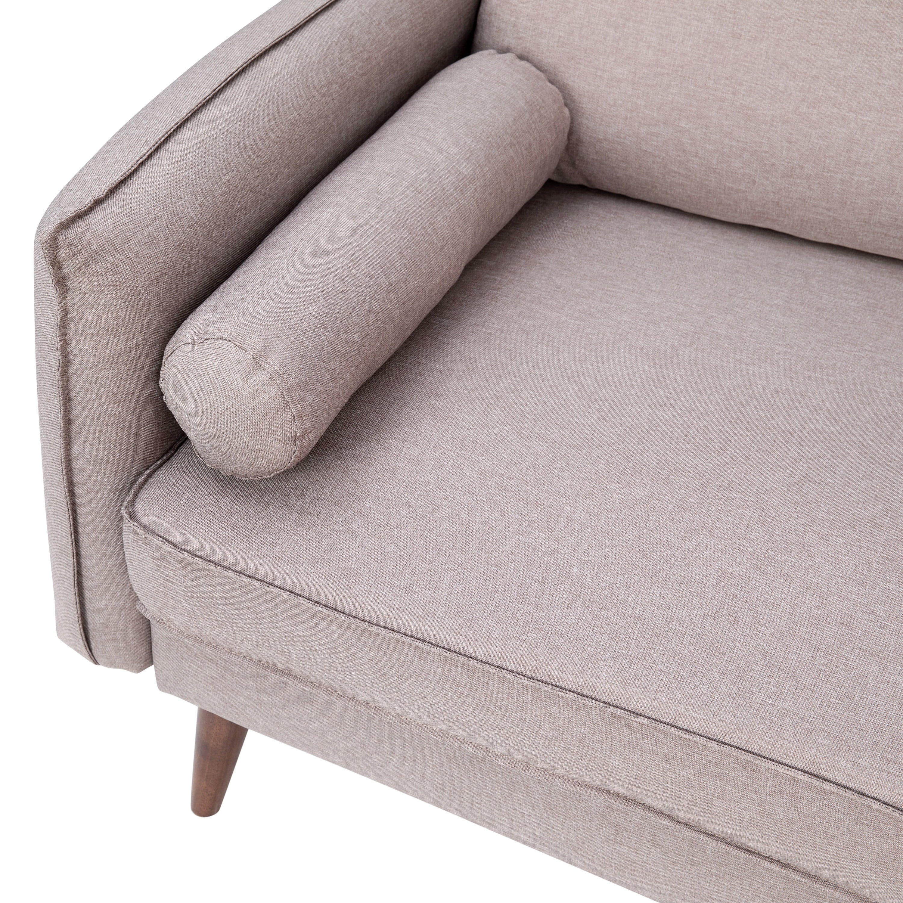Taupe Faux Linen Loveseat Sofa with Solid Wood Legs D4381