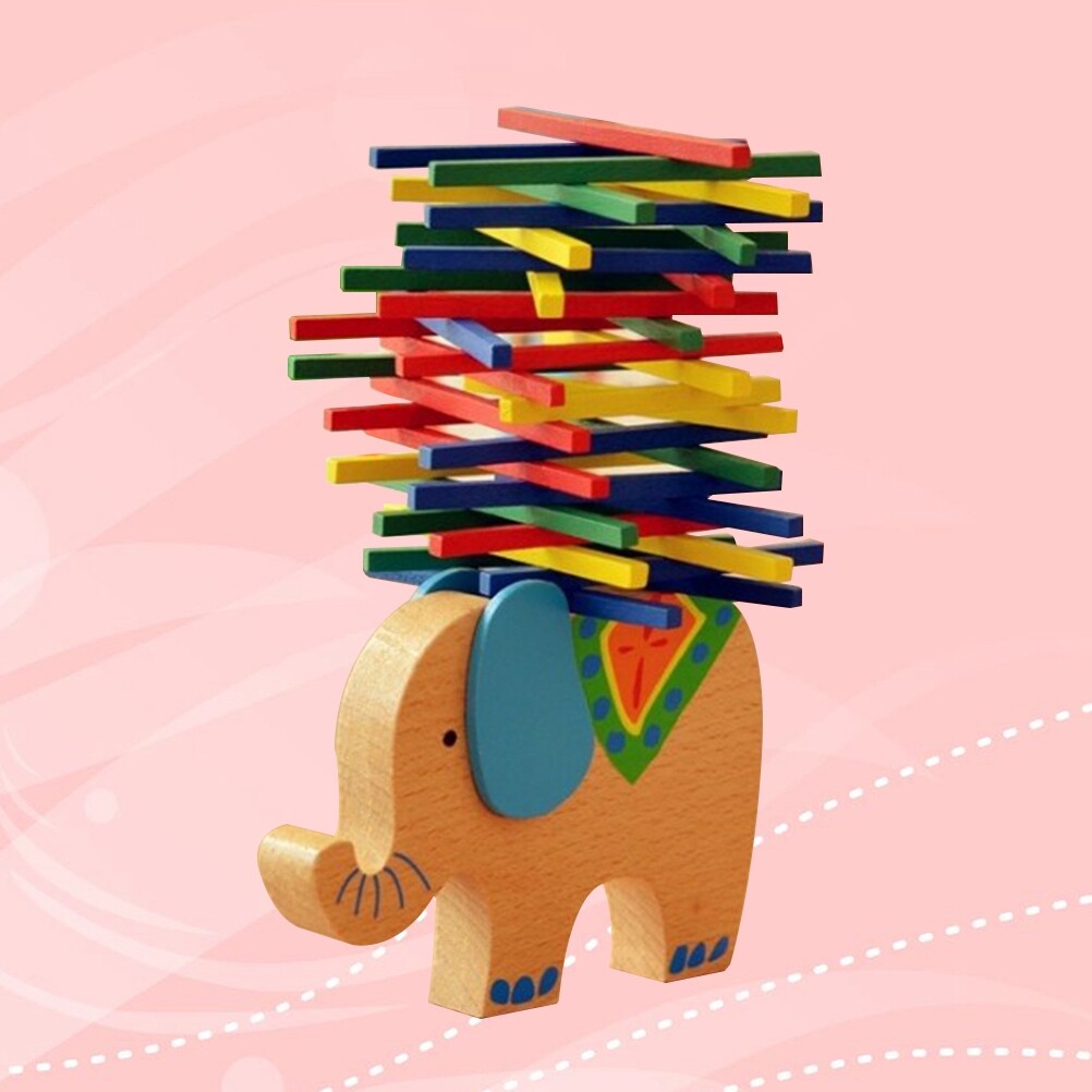 Wooden Stackable Building Blocks Set Balancing Games Playset Toys Educational Toys for Kids Children(Elephant) O17310