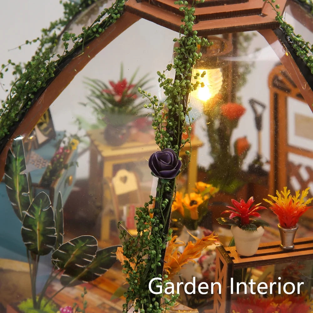 DIY Miniature Dollhouse Kit Wooden Flower Green House F8667