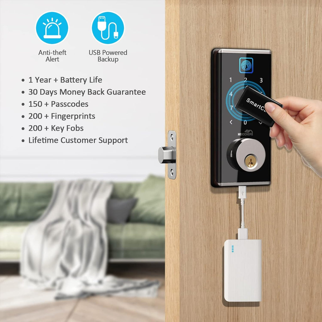 Smart Lock Keyless Entry Deadbolt with Fingerprint, Touchscreen Keypad, Keys, IC Card, APP R664