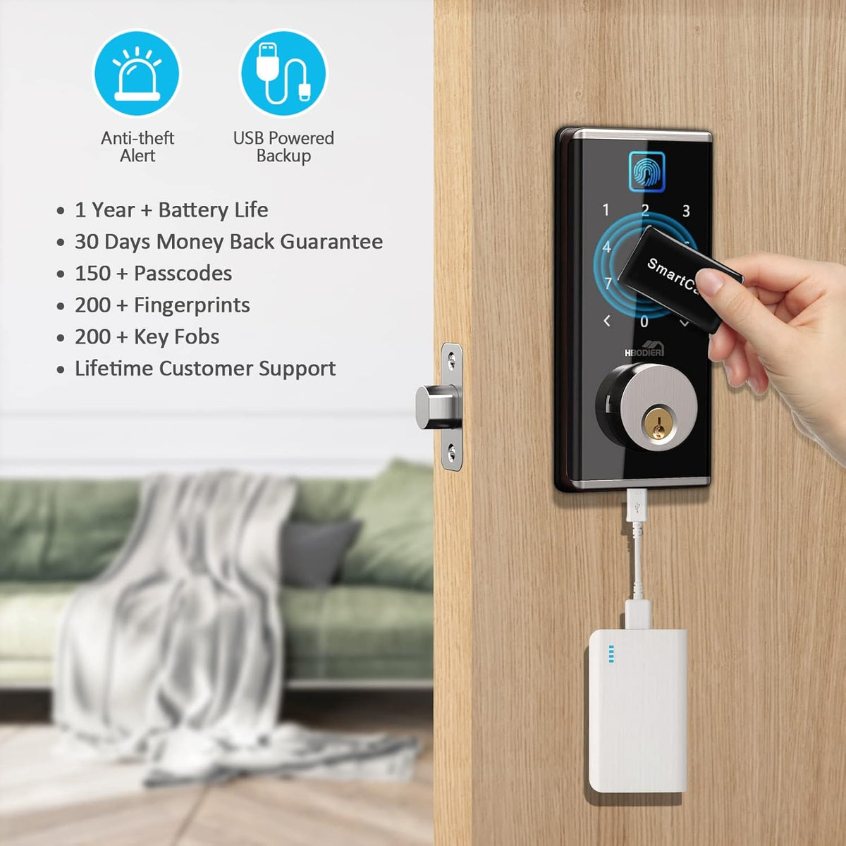 Smart Lock Keyless Entry Deadbolt with Fingerprint, Touchscreen Keypad, Keys, IC Card, APP R664