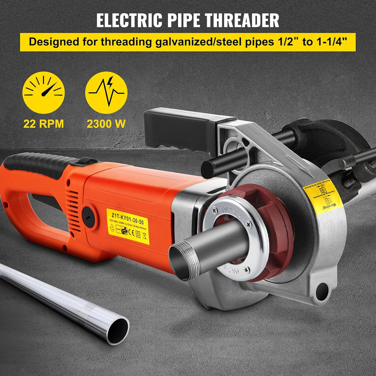 2300W Electric Pipe Threader with 4 Dies 1/2-1 1/4 & Carrying Case U680