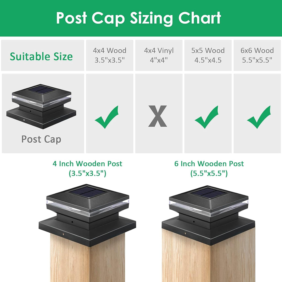 12pcs LED Warm White Solar Post Cap Lights for 4x4 6x6 Wooden Posts K9508