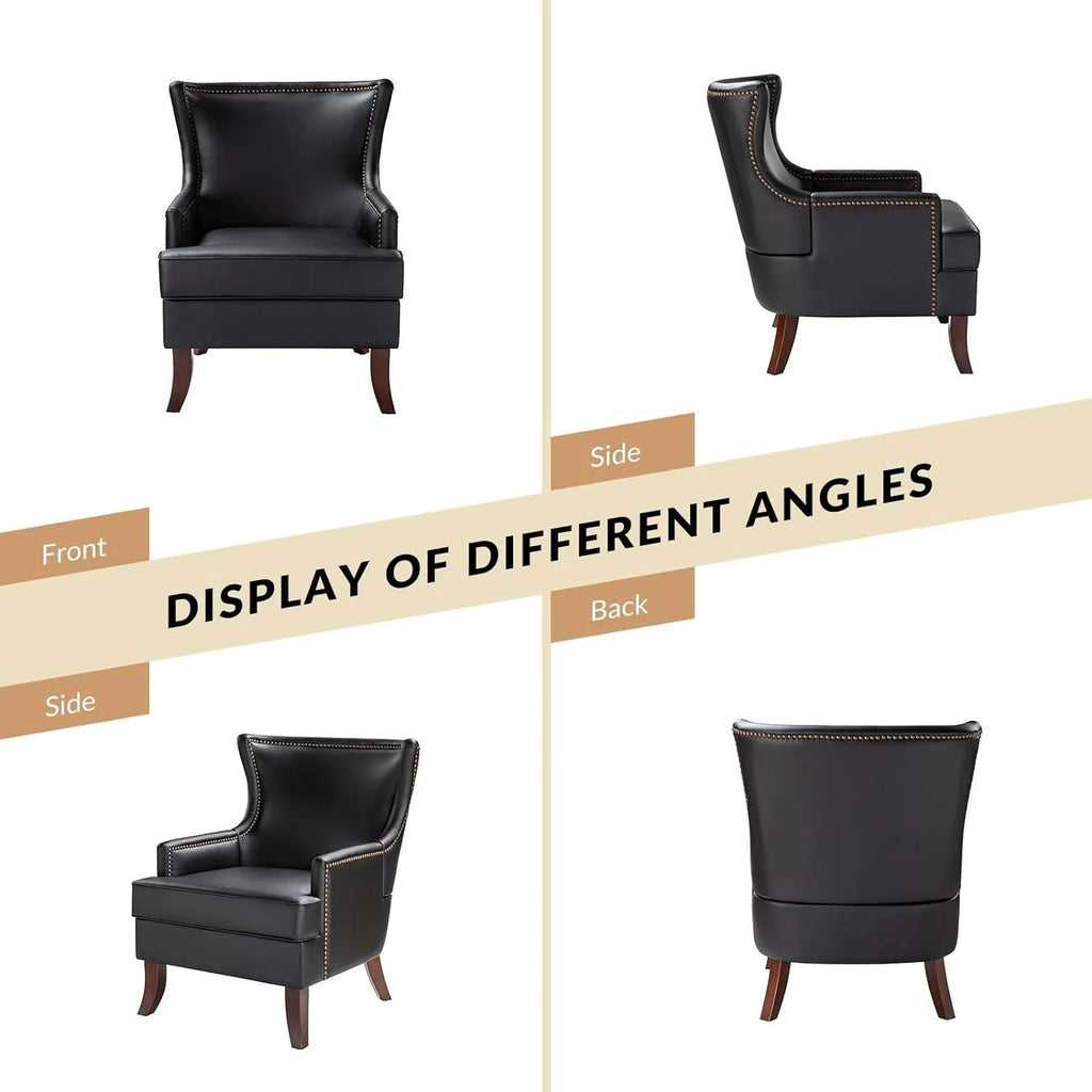 Black Faux Leather Wingback Accent Chairs Set Of 2 B841