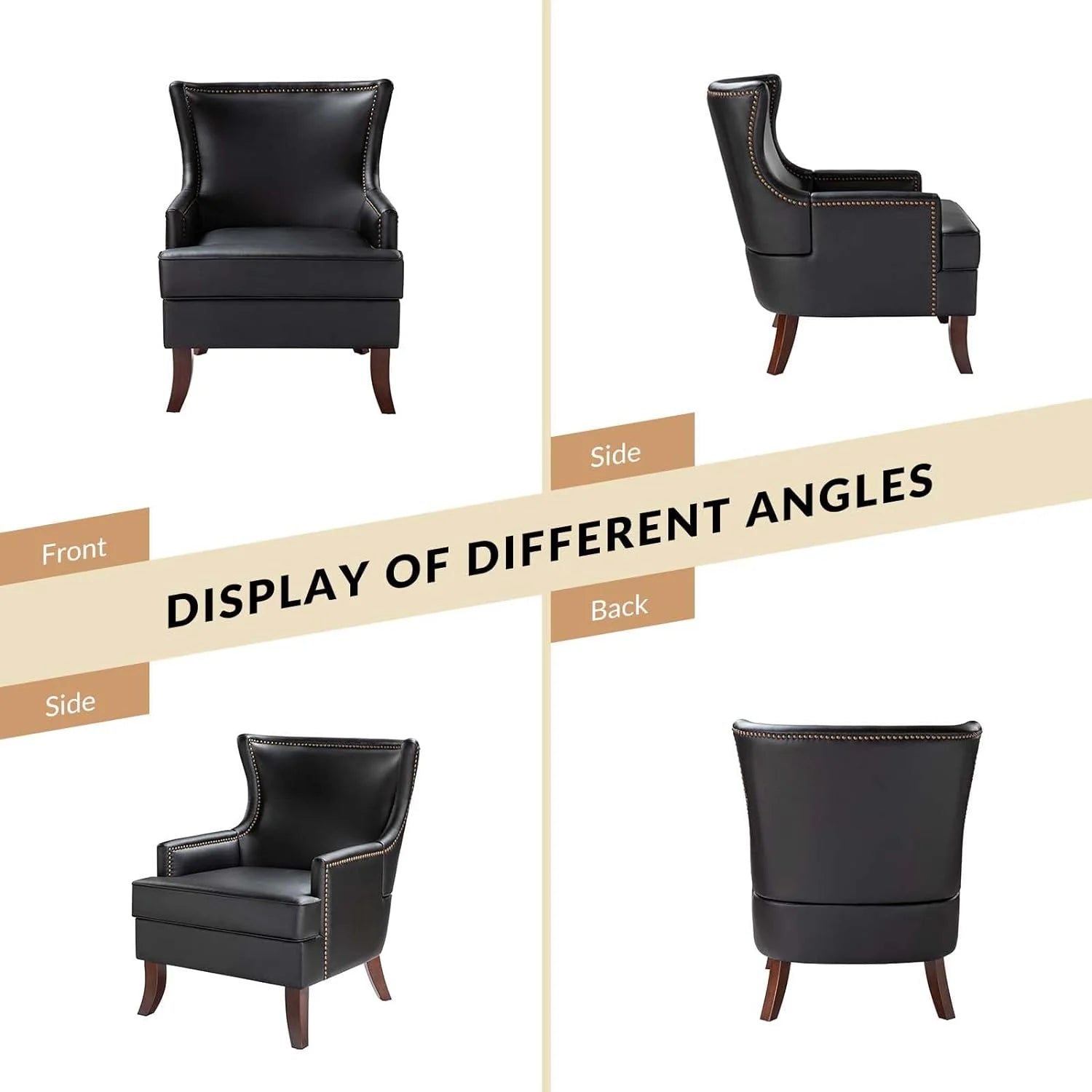 Black Faux Leather Wingback Accent Chairs Set Of 2 B841