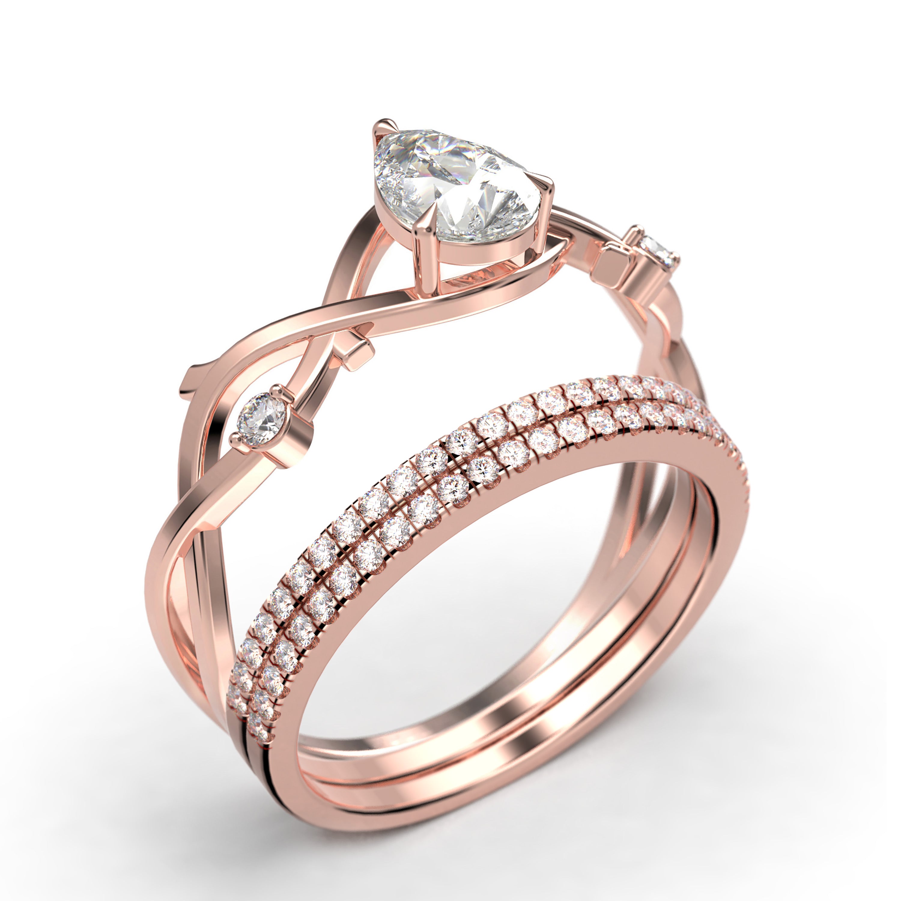 2.10 Carat Pear Cut Moissanite Engagement Ring in 925 Sterling Silver with 18k Rose Gold Plating R851