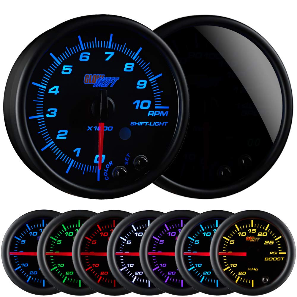 Tinted 7 Color 10,000 RPM Tachometer Gauge with Shift Light D530302
