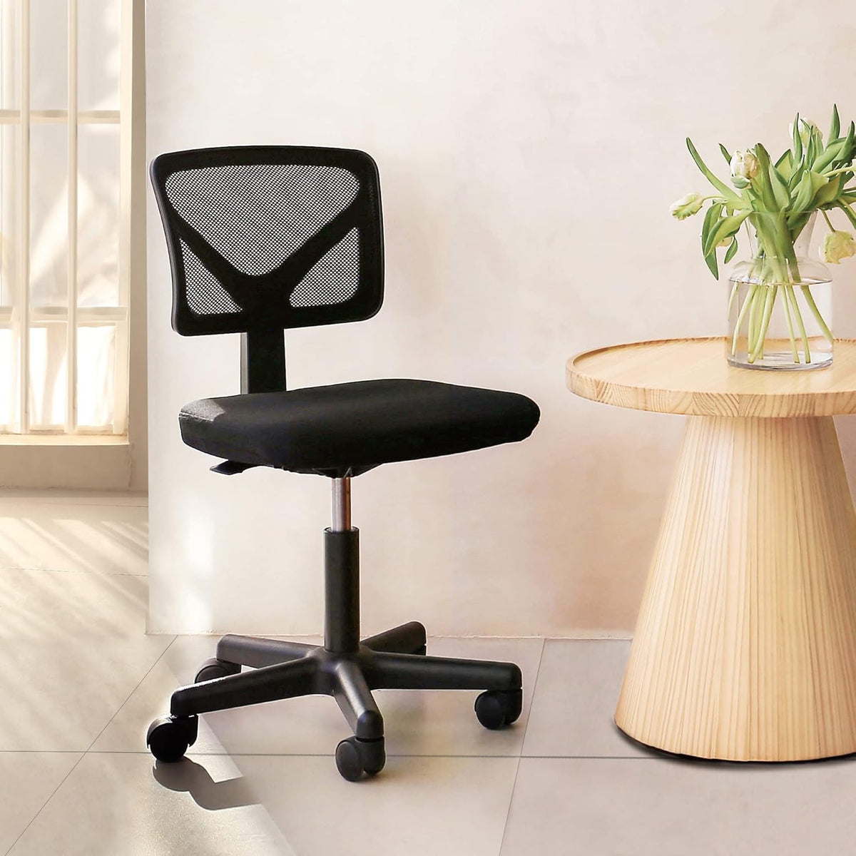 Black Armless Mesh Office Desk Chair with Swivel Casters Y44267