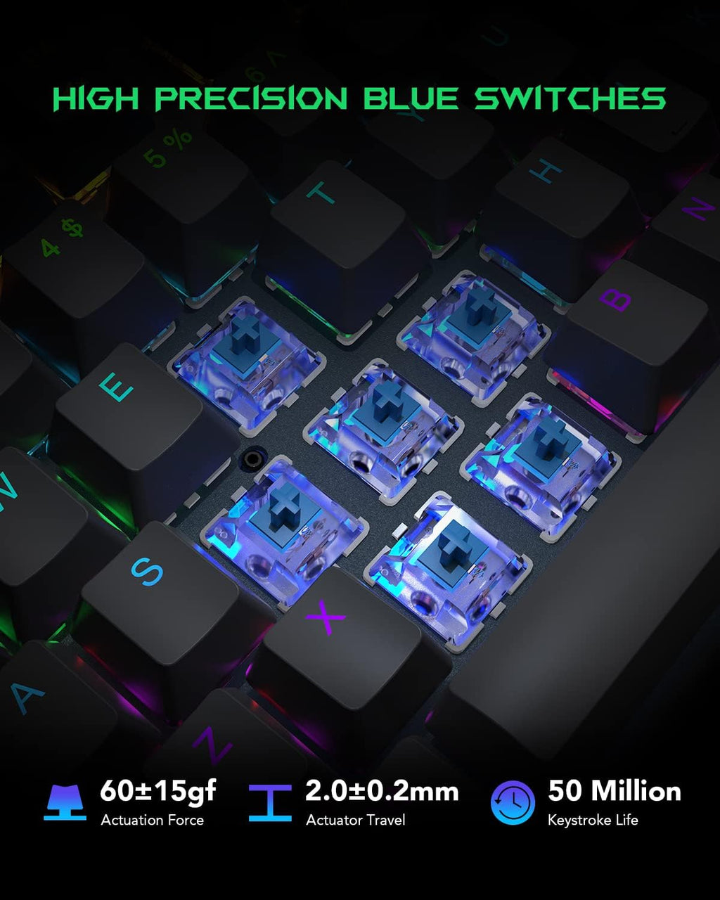 Black Shark RGB Mechanical Gaming Keyboard with Blue Switches, 104 Keys A7414