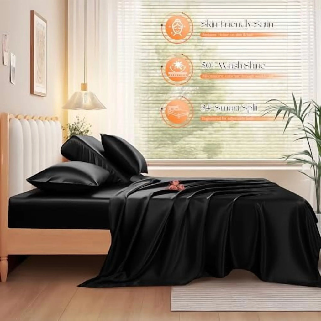 4Pcs Half Split Flex Head King Sheets Set with 14-16 Inch Deep Pockets V9059