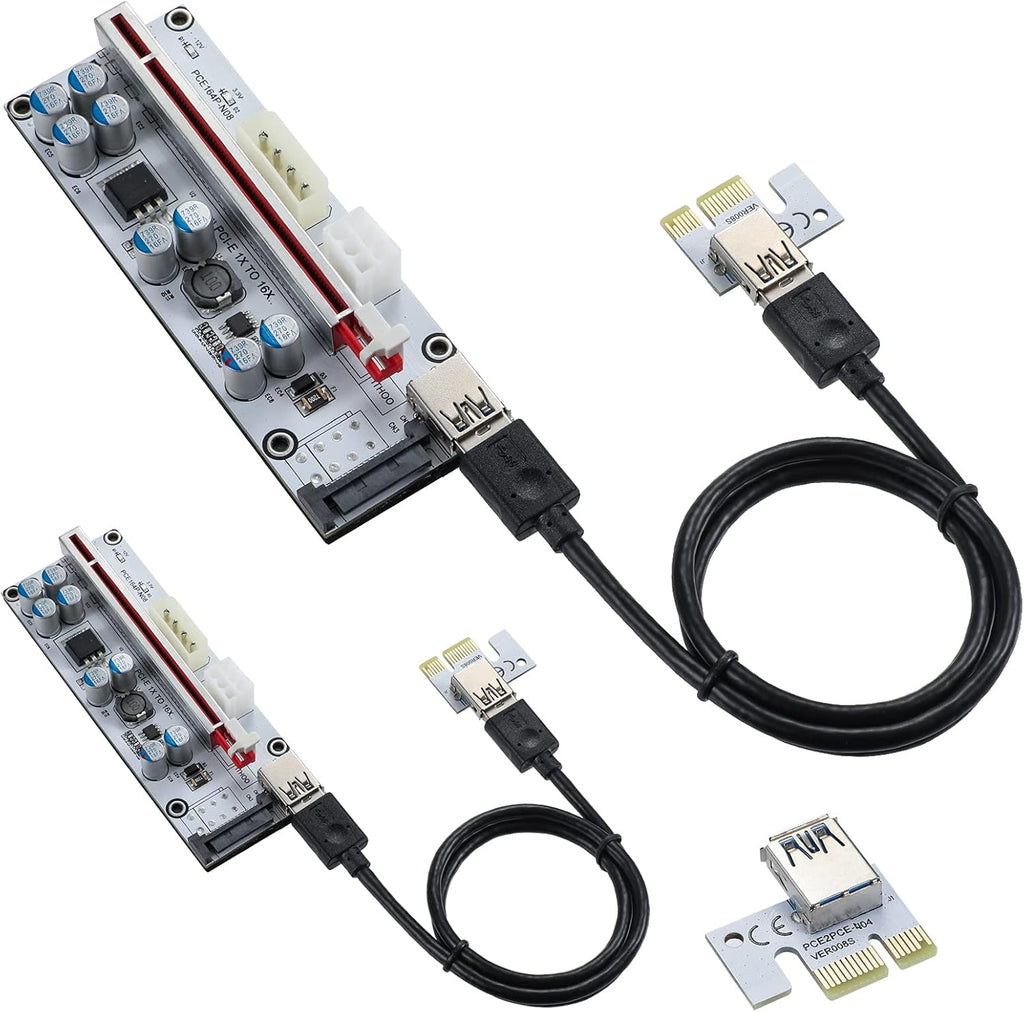 2 Pack PCIE Riser 1X to 16X Graphics Extension Adapter Card with USB 3.0 Cable E6889