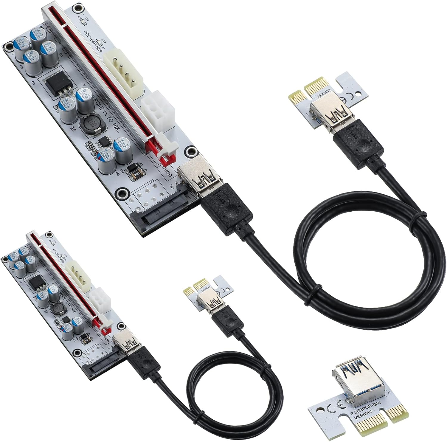 2 Pack PCIE Riser 1X to 16X Graphics Extension Adapter Card with USB 3.0 Cable E6889