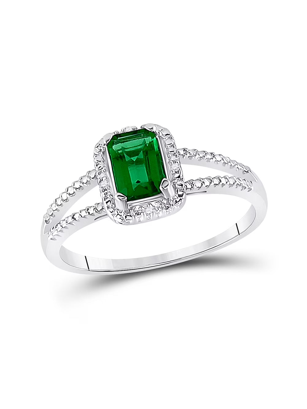 Synthetic Emerald Solitaire Diamond Split-shank Ring 1-1/2 Cttw V672851