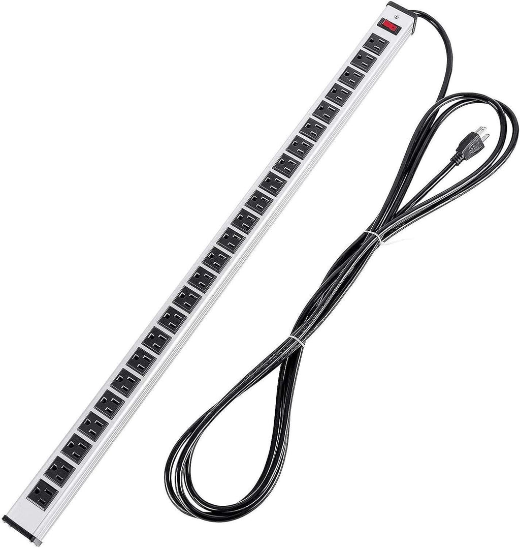 24-Outlet Metal Power Strip with 15-Foot Extension Cord, Black, Pack of 2 K584