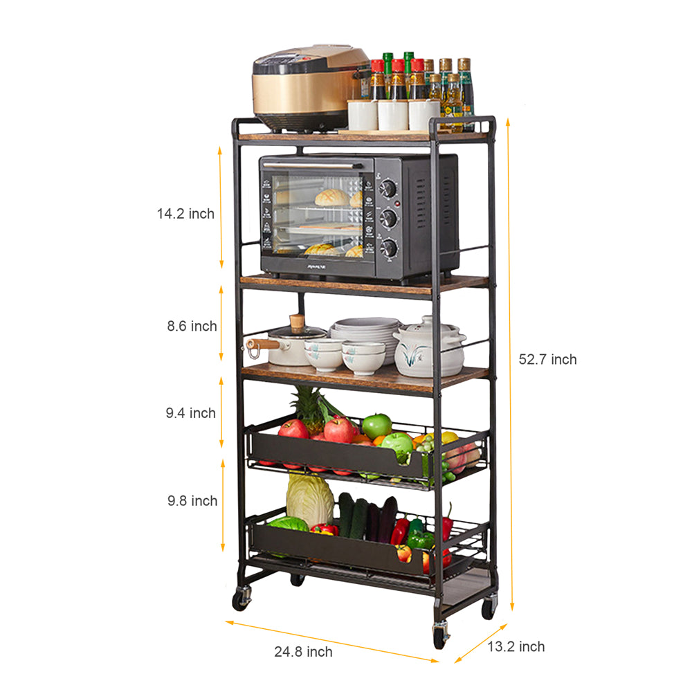 5 Tier Rolling Utility Trolley Cart with Sliding Drawers U10964