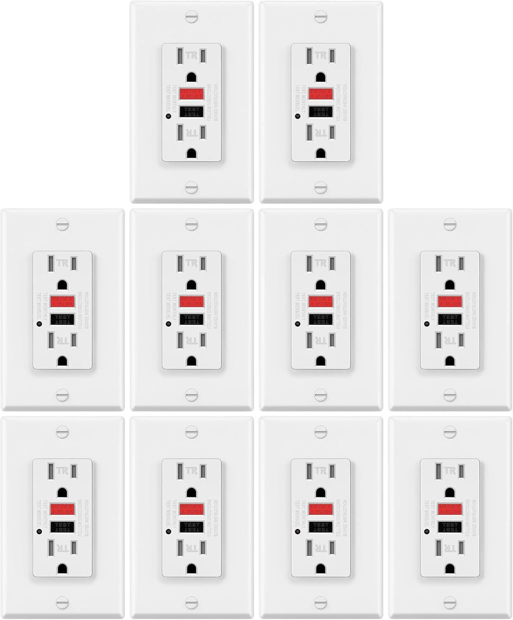 10 Pack White Tamper Resistant GFCI Outlets with Wallplate J477076