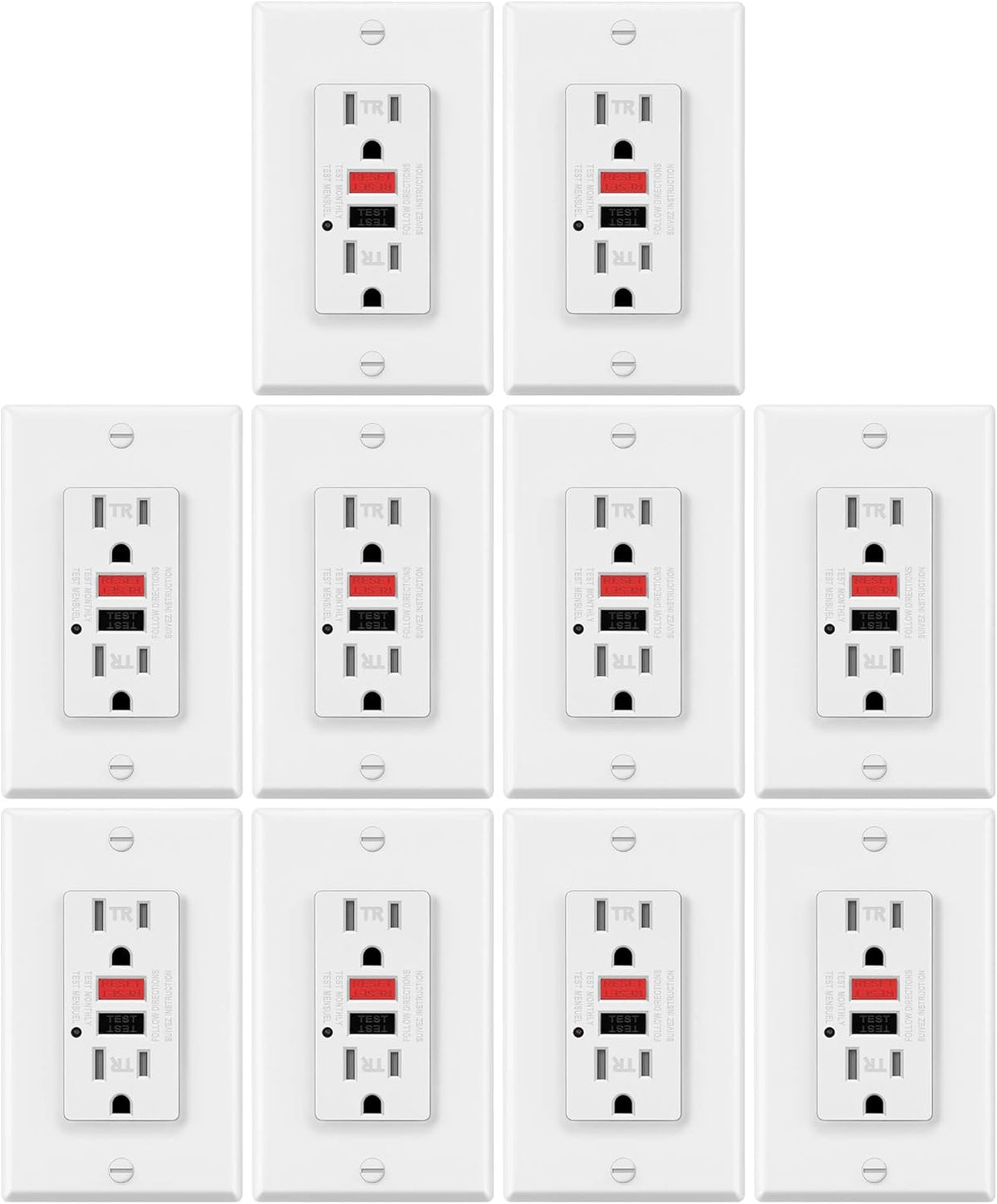 10 Pack White Tamper Resistant GFCI Outlets with Wallplate J477076