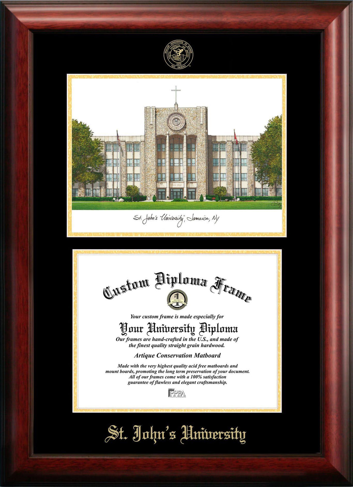Gold Embossed Diploma Frame with Campus Images Lithograph L306