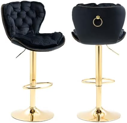 Rose Red Velvet Tufted Counter Stools with Gold Base M4599