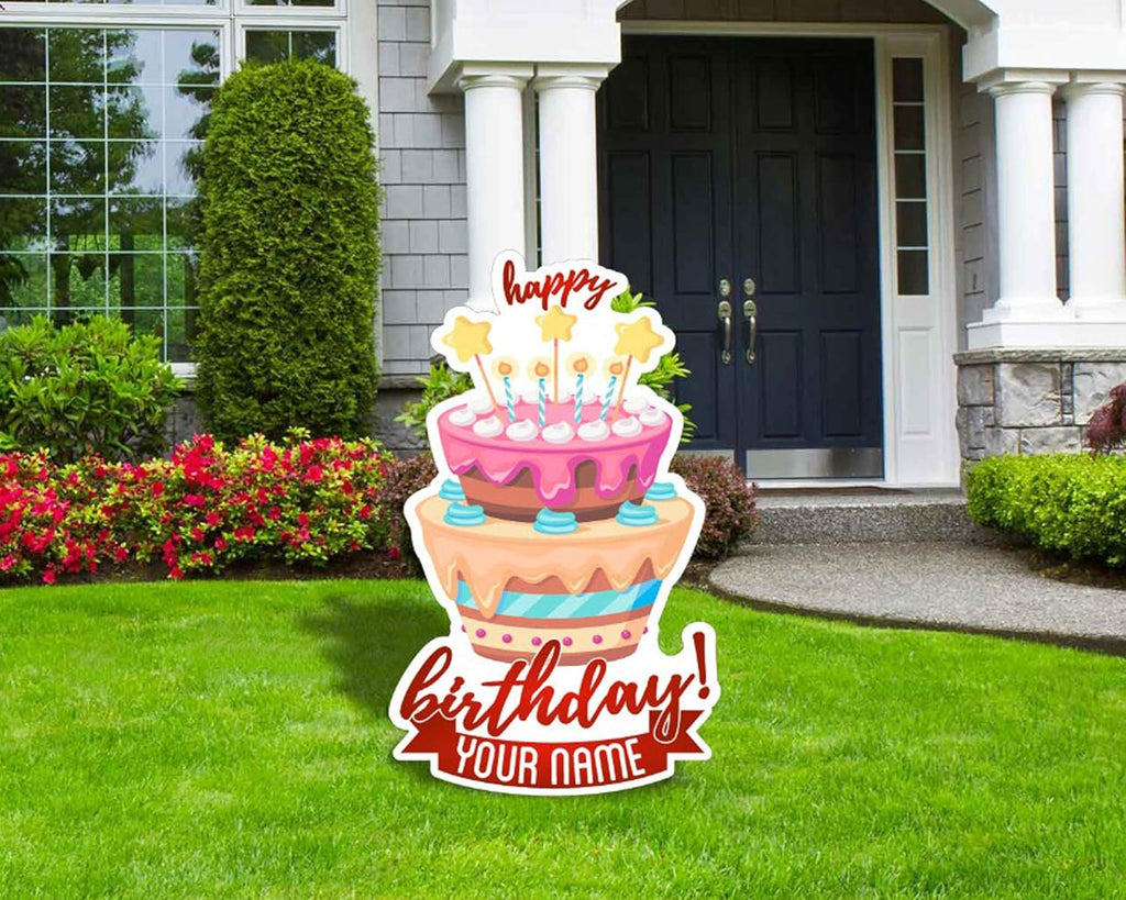 Happy Birthday Cake Lawn Sign with Stake P8553